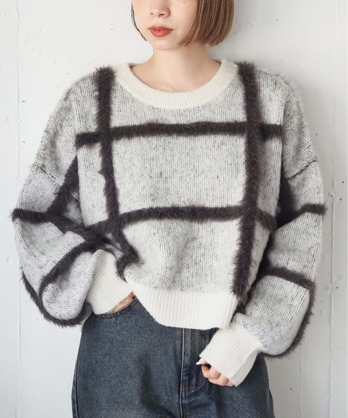 tiptop（ティップトップ）の「フェザーチェックプルオーバー（ニット/セーター・レディース・ブラウン/アイボリー/チャコールグレー・FREE）」の4枚目の写真