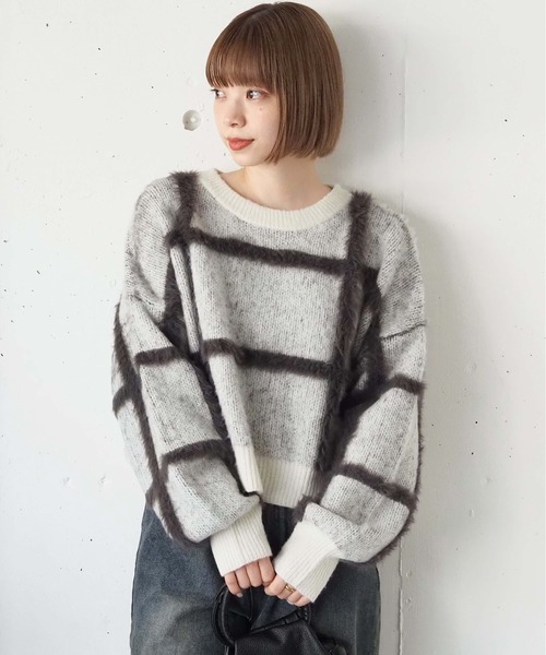 tiptop（ティップトップ）の「フェザーチェックプルオーバー（ニット/セーター・レディース・ブラウン/アイボリー/チャコールグレー・FREE）」の5枚目の写真