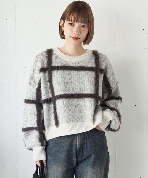 tiptop（ティップトップ）の「フェザーチェックプルオーバー（ニット/セーター・レディース・ブラウン/アイボリー/チャコールグレー・FREE）」の6枚目の写真