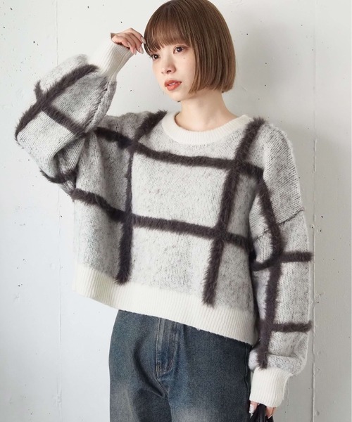 tiptop（ティップトップ）の「フェザーチェックプルオーバー（ニット/セーター・レディース・ブラウン/アイボリー/チャコールグレー・FREE）」の7枚目の写真