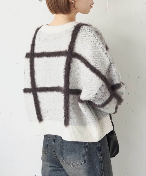 tiptop（ティップトップ）の「フェザーチェックプルオーバー（ニット/セーター・レディース・ブラウン/アイボリー/チャコールグレー・FREE）」の8枚目の写真