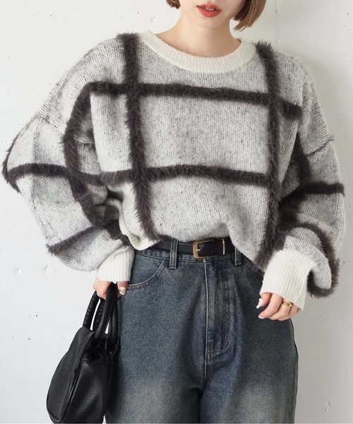 tiptop（ティップトップ）の「フェザーチェックプルオーバー（ニット/セーター・レディース・ブラウン/アイボリー/チャコールグレー・FREE）」の9枚目の写真