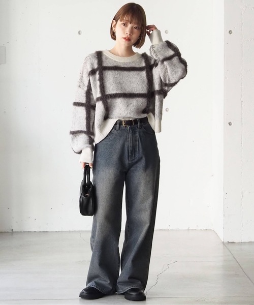 tiptop（ティップトップ）の「フェザーチェックプルオーバー（ニット/セーター・レディース・ブラウン/アイボリー/チャコールグレー・FREE）」の10枚目の写真