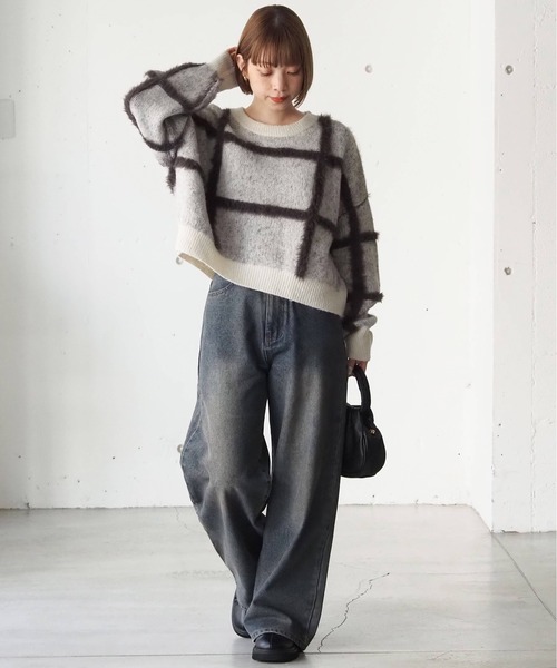 tiptop（ティップトップ）の「フェザーチェックプルオーバー（ニット/セーター・レディース・ブラウン/アイボリー/チャコールグレー・FREE）」の11枚目の写真