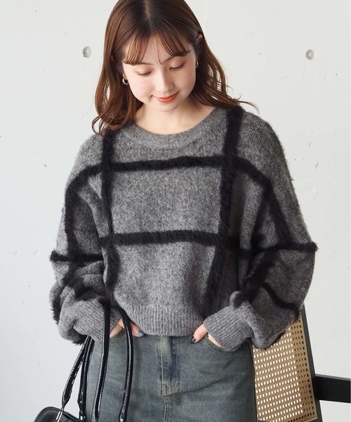 tiptop（ティップトップ）の「フェザーチェックプルオーバー（ニット/セーター・レディース・ブラウン/アイボリー/チャコールグレー・FREE）」の19枚目の写真