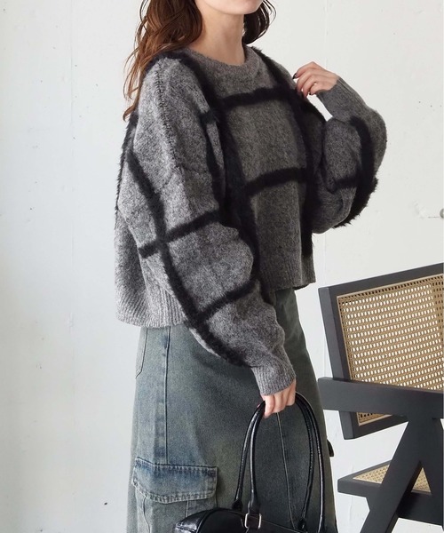 tiptop（ティップトップ）の「フェザーチェックプルオーバー（ニット/セーター・レディース・ブラウン/アイボリー/チャコールグレー・FREE）」の21枚目の写真