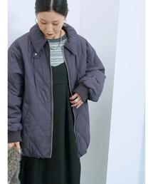 Samansa Mos2 blue | バルーンキルトジャケット(ノーカラージャケット)