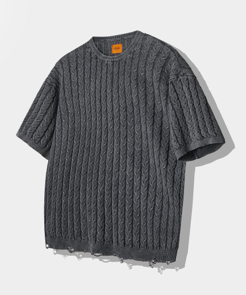 DIMITRI BLACK(ディミトリブラック)の「VLAD ヴィンテージダイングケーブル半袖ニット_ブラック(Tシャツ/カットソー・レディース・その他・MEDIUM/LARGE)」の1枚目の写真