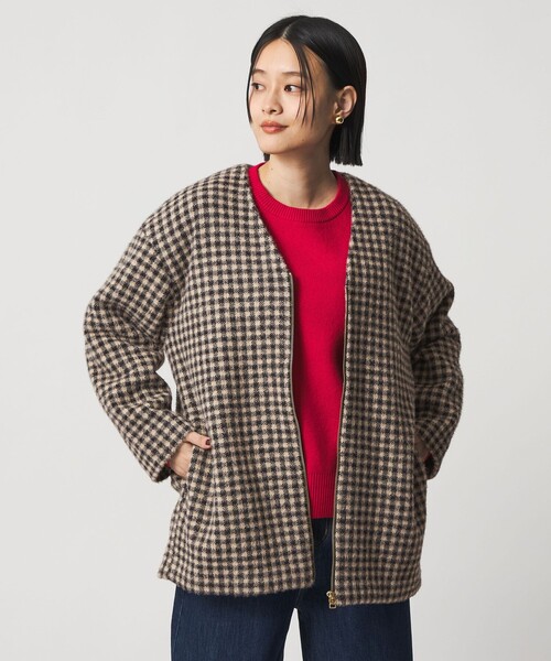 A DAY IN THE LIFE UNITED ARROWS(アデイインザライフユナイテッドアローズ)の「フェザーラメ チェック ミドルコート <A DAY IN THE LIFE>(その他アウター・レディース・モカ/ネイビー/ブラック・FREE)」の2枚目の写真