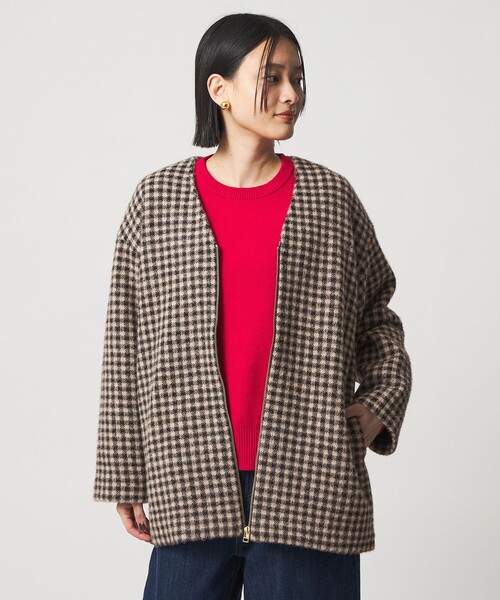 A DAY IN THE LIFE UNITED ARROWS(アデイインザライフユナイテッドアローズ)の「フェザーラメ チェック ミドルコート <A DAY IN THE LIFE>(その他アウター・レディース・モカ/ネイビー/ブラック・FREE)」の4枚目の写真