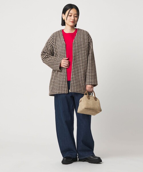 A DAY IN THE LIFE UNITED ARROWS(アデイインザライフユナイテッドアローズ)の「フェザーラメ チェック ミドルコート <A DAY IN THE LIFE>(その他アウター・レディース・モカ/ネイビー/ブラック・FREE)」の5枚目の写真