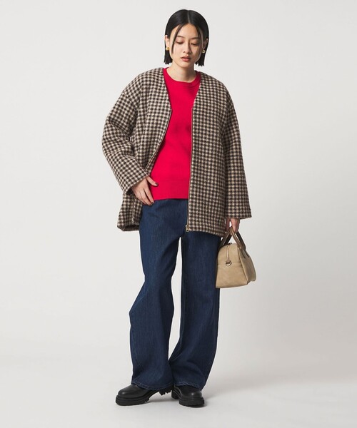 A DAY IN THE LIFE UNITED ARROWS(アデイインザライフユナイテッドアローズ)の「フェザーラメ チェック ミドルコート <A DAY IN THE LIFE>(その他アウター・レディース・モカ/ネイビー/ブラック・FREE)」の6枚目の写真