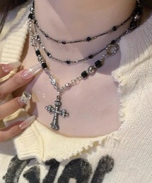 MASHIRO（マシロ）の「【MASHIRO】クロスアクリルストーンミックス3連チェーンネックレス/Y2K(MA/EK460)（ネックレス）」