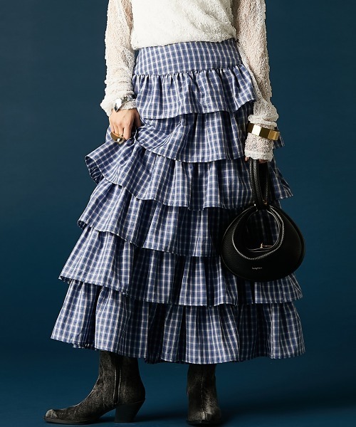 GEVS.(ジェイヴィス)の「チェックティアードスカート<大きいサイズ有>GEVS.(スカート・レディース・ブラック系/ブルー系・L/M/5L/4L/3L/LL)」の1枚目の写真