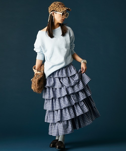 GEVS.(ジェイヴィス)の「チェックティアードスカート<大きいサイズ有>GEVS.(スカート・レディース・ブラック系/ブルー系・L/M/5L/4L/3L/LL)」の4枚目の写真