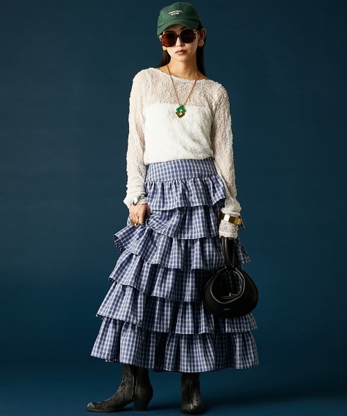 GEVS.(ジェイヴィス)の「チェックティアードスカート<大きいサイズ有>GEVS.(スカート・レディース・ブラック系/ブルー系・L/M/5L/4L/3L/LL)」の8枚目の写真