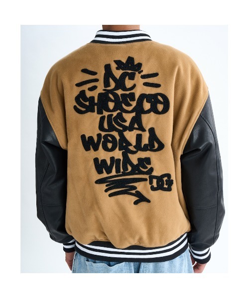 DC SHOES（ディーシーシューズ）の「ディーシーシューズ  25 VARSITY JACKET アウトドアカジュアル ジャケット（スタジャン・メンズ・ブラック/ベージュ・LL/M/L）」の10枚目の写真