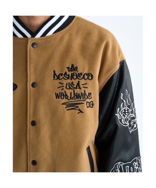 DC SHOES（ディーシーシューズ）の「ディーシーシューズ  25 VARSITY JACKET アウトドアカジュアル ジャケット（スタジャン・メンズ・ブラック/ベージュ・LL/M/L）」の11枚目の写真