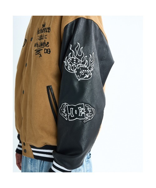 DC SHOES（ディーシーシューズ）の「ディーシーシューズ  25 VARSITY JACKET アウトドアカジュアル ジャケット（スタジャン・メンズ・ブラック/ベージュ・LL/M/L）」の12枚目の写真