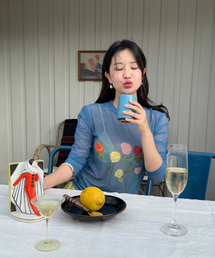 SINOON（シヌーン）の「SN Texture Flower Long Sleeve (Blue)（Tシャツ/カットソー）」