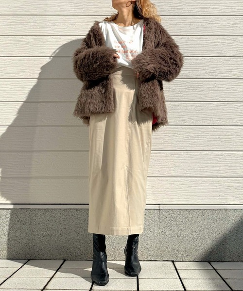 Q（キュー）の「裏起毛ストレッチタイトスカート（スカート・レディース・ブラック/チャコールグレー/ライトベージュ・MEDIUM）」の22枚目の写真