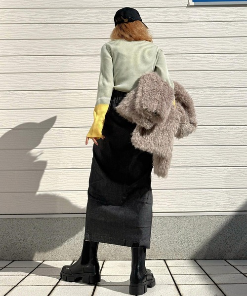 Q（キュー）の「裏起毛ストレッチタイトスカート（スカート・レディース・ブラック/チャコールグレー/ライトベージュ・MEDIUM）」の15枚目の写真