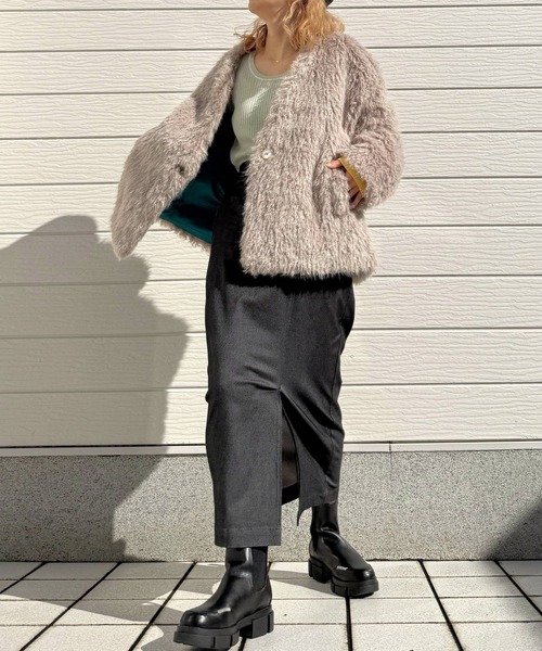 Q（キュー）の「裏起毛ストレッチタイトスカート（スカート・レディース・ブラック/チャコールグレー/ライトベージュ・MEDIUM）」の14枚目の写真