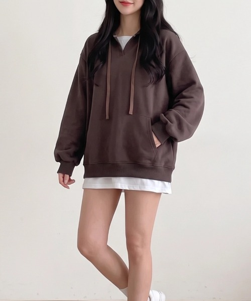 cammie（キャミー）の「レイヤード風デザイントップス（パーカー・レディース・アイボリー/ブラウン・M/L）」の11枚目の写真