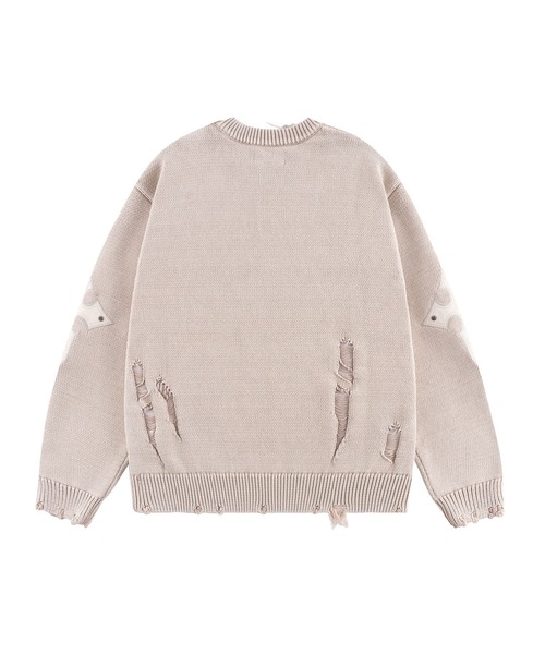 SUPPLIER(サプライヤー)の「ニット|Distressed Cross Leather Patch Crew Knit V2|SUPPLIER(ニット/セーター・メンズ・ベージュ/ブラック・SMALL/MEDIUM/LARGE/X-LARGE)」の8枚目の写真