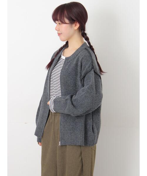 セール】かがりステッチZIPニットカーディガン（カーディガン/ボレロ