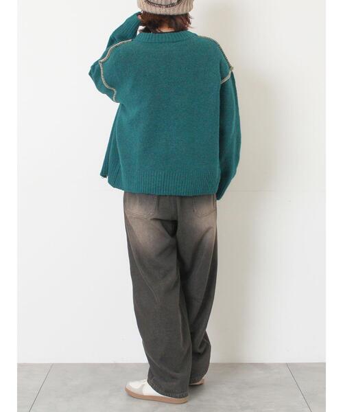 セール】かがりステッチZIPニットカーディガン（カーディガン/ボレロ