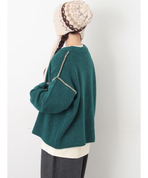 セール】かがりステッチZIPニットカーディガン（カーディガン/ボレロ