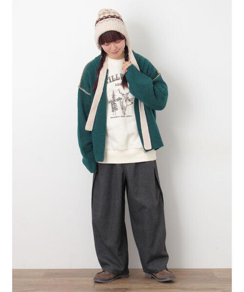 セール】かがりステッチZIPニットカーディガン（カーディガン/ボレロ