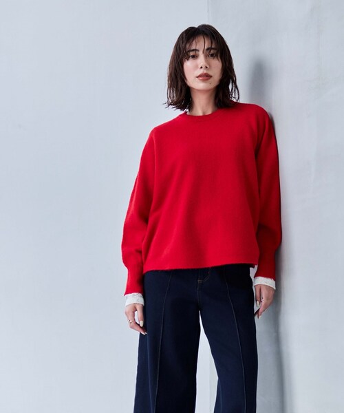 cloenc(クロエンス)の「【手洗い可】ドルマンロングリブニットプルオーバー(ニット/セーター・レディース・ブラック/レッド系1/ライトグレー系8/ベージュ系その他7/ホワイト・02)」の5枚目の写真