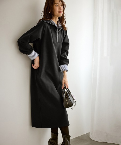 emur/エミュール】圧縮起毛ステンニットワンピース（ワンピース