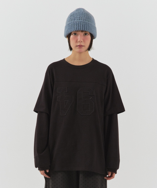 PARAKEET(パラキート)の「レイヤードフットボールロングスリーブ(チャコール)(Tシャツ/カットソー・レディース・チャコール・MEDIUM/LARGE)」の1枚目の写真