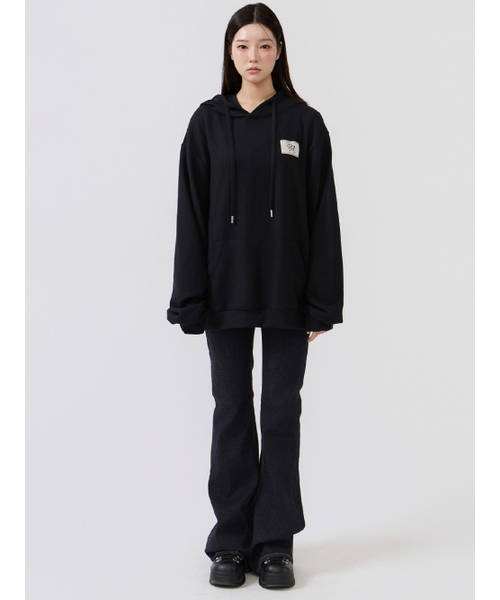 RAYLIST(レイリスト)の「Cozy double-sided fleece logo embroidered patch man-to-man (black)(パーカー・レディース・ブラック・FREE)」の1枚目の写真