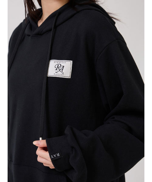 RAYLIST(レイリスト)の「Cozy double-sided fleece logo embroidered patch man-to-man (black)(パーカー・レディース・ブラック・FREE)」の12枚目の写真