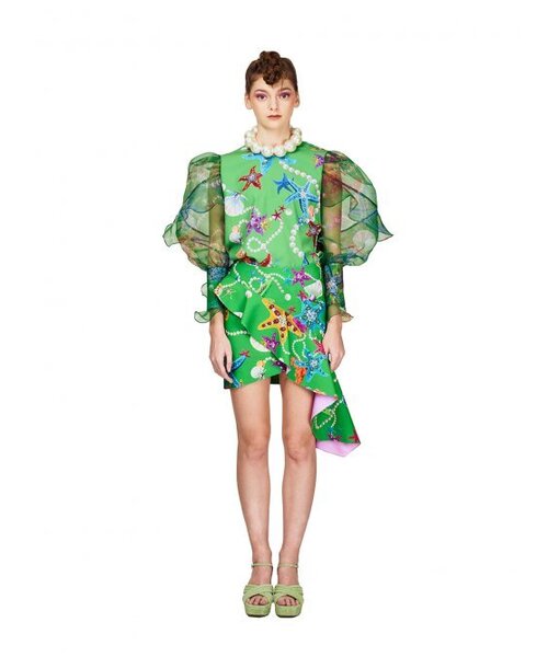 GREEDILOUS(グリディアス)の「オーシャンパールプリントシアーパフスリーブブラウス(シャツ/ブラウス・レディース・その他・SMALL/MEDIUM/LARGE/X-SMALL)」の1枚目の写真