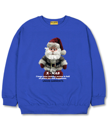 サンタ人形オーバーサイズスウェットクリスマスTシャツ[裏起毛]ブルー