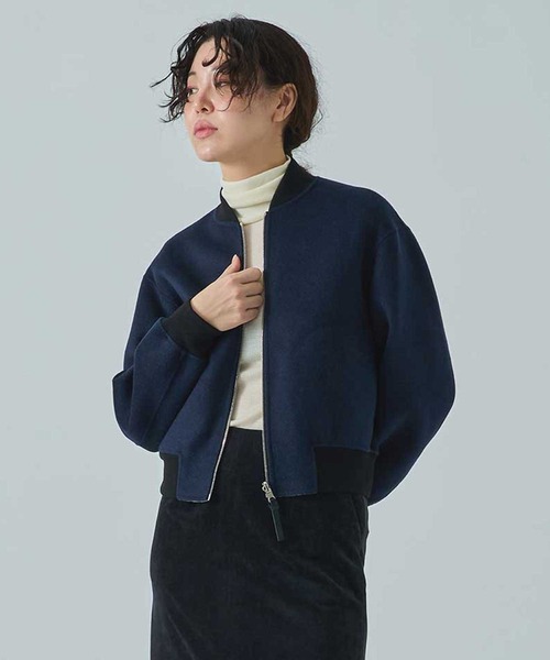 CASHMERE CASHMERE(カシミヤカシミヤ)の「【CASHMERE CASHMERE/カシミヤカシミヤ】CASHMERE/SILK/WOOL MA-1/カシミヤシルクウールMA-1/ブルゾン(ブルゾン・レディース・ダークネイビー/ブラック・40/44)」の1枚目の写真