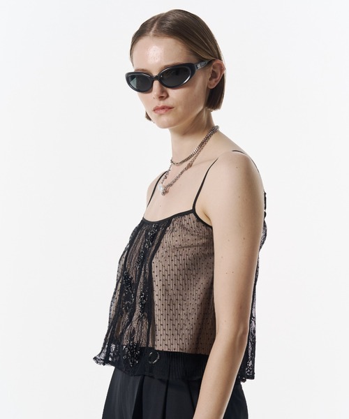 JOSE MOON（ジョゼムーン）の「PANEL CUT LACE CAMISOLE/パネルカットレースキャミソール（キャミソール・レディース・ブラック/ベージュ・FREE）」の4枚目の写真