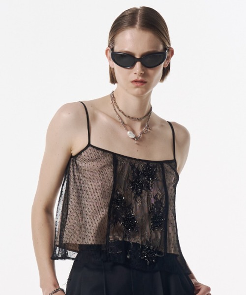 JOSE MOON（ジョゼムーン）の「PANEL CUT LACE CAMISOLE/パネルカットレースキャミソール（キャミソール・レディース・ブラック/ベージュ・FREE）」の3枚目の写真