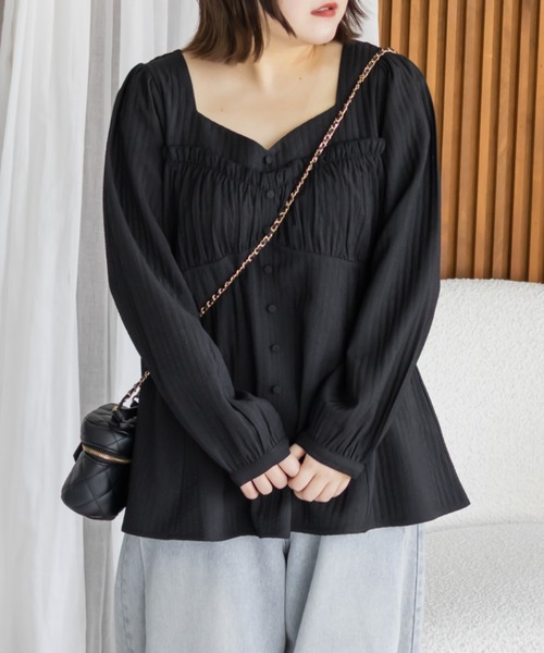 CLETTE(クレット)の「CLETTEオリジナルコルセット風切替フレアブラウス(シャツ/ブラウス・レディース・ホワイト/ワイン/ブラック・4L/3L/LL)」の8枚目の写真