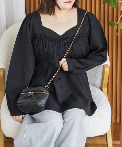 CLETTE(クレット)の「CLETTEオリジナルコルセット風切替フレアブラウス(シャツ/ブラウス・レディース・ホワイト/ワイン/ブラック・4L/3L/LL)」の9枚目の写真