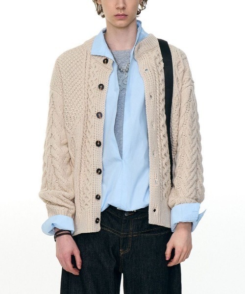 セール】【春夏新作】ミックス編み ケーブルニットカーディガン