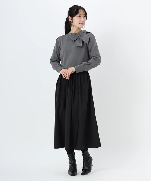 STRAWBERRY-FIELDS（ストロベリーフィールズ）の「エレナポリー_リボンネックドッキングワンピース（ワンピース・レディース・ネイビー/ブラック/グレー・2）」の2枚目の写真