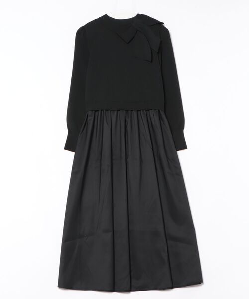 STRAWBERRY-FIELDS（ストロベリーフィールズ）の「エレナポリー_リボンネックドッキングワンピース（ワンピース・レディース・ネイビー/ブラック/グレー・2）」の14枚目の写真