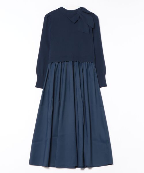 STRAWBERRY-FIELDS（ストロベリーフィールズ）の「エレナポリー_リボンネックドッキングワンピース（ワンピース・レディース・ネイビー/ブラック/グレー・2）」の13枚目の写真