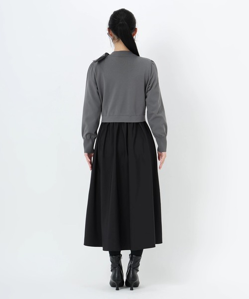 STRAWBERRY-FIELDS（ストロベリーフィールズ）の「エレナポリー_リボンネックドッキングワンピース（ワンピース・レディース・ネイビー/ブラック/グレー・2）」の6枚目の写真